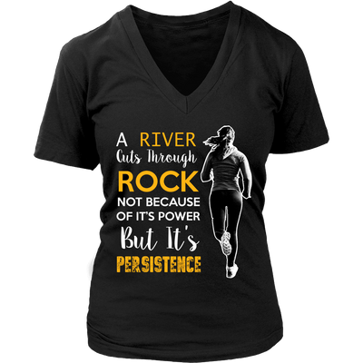 Spartan Mart - T-shirt; A River Cuts Through Rock Not Because Of It’s Power But It’s Persistence (Dark) Women's Apparel